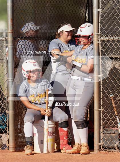 Thumbnail 2 in Pahrump Valley @ Virgin Valley (2024 NIAA 3A Southern Region Softball Playoffs) photogallery.