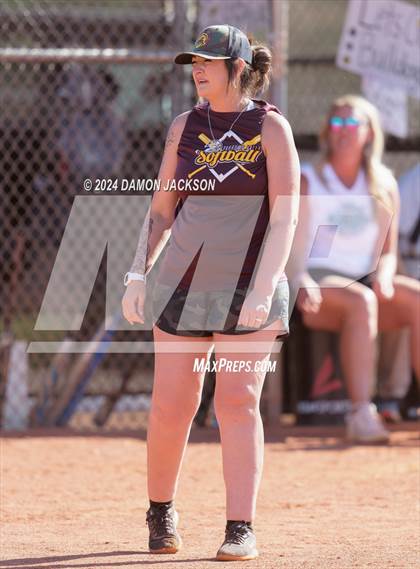 Thumbnail 3 in Pahrump Valley @ Virgin Valley (2024 NIAA 3A Southern Region Softball Playoffs) photogallery.
