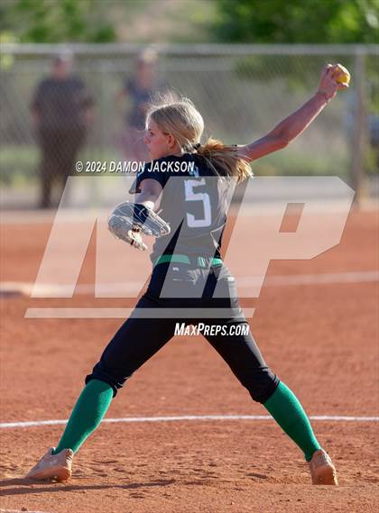 Thumbnail 2 in Pahrump Valley @ Virgin Valley (2024 NIAA 3A Southern Region Softball Playoffs) photogallery.
