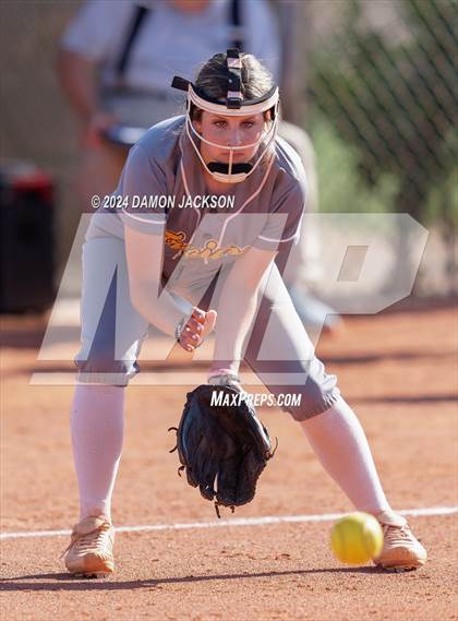 Thumbnail 2 in Pahrump Valley @ Virgin Valley (2024 NIAA 3A Southern Region Softball Playoffs) photogallery.
