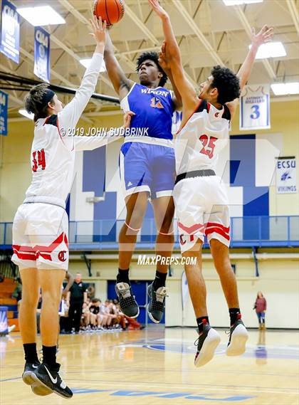 Thumbnail 3 in Currituck County vs Woodrow Wilson (Robert L. Vaughan Border Clash Basketball Invitational) photogallery.