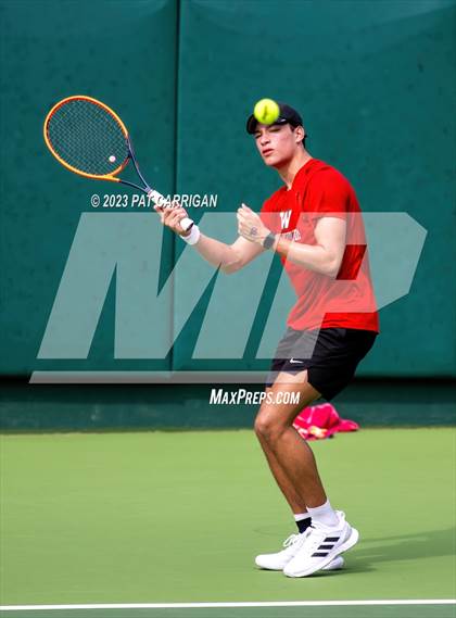 Thumbnail 2 in The Woodlands vs Round Rock Westwood (UIL 6A Team Tennis Semifinal) photogallery.