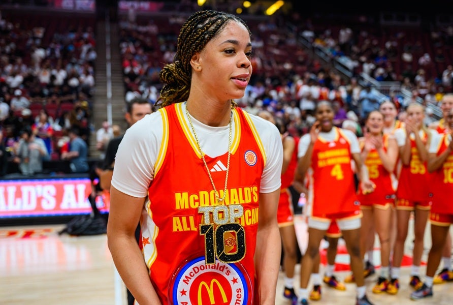 USC commit Saniyah Hall of Spire Academy earned McDonald's All American MVP honors with a 21-point performance to lead the East to a 91-71 win over the West on Tuesday. (PHOTO: Jack Beasley)