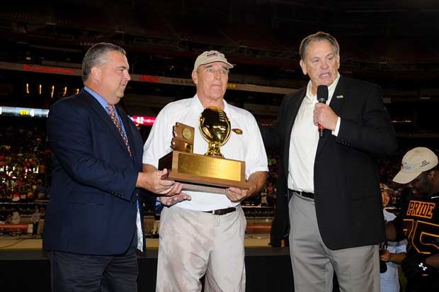 Mountain Pointe coach Norris Vaughan after his team won its first state title last season. His team takes on Reed in the ninth annual Sollenberger Classic Saturday in Las Vegas.