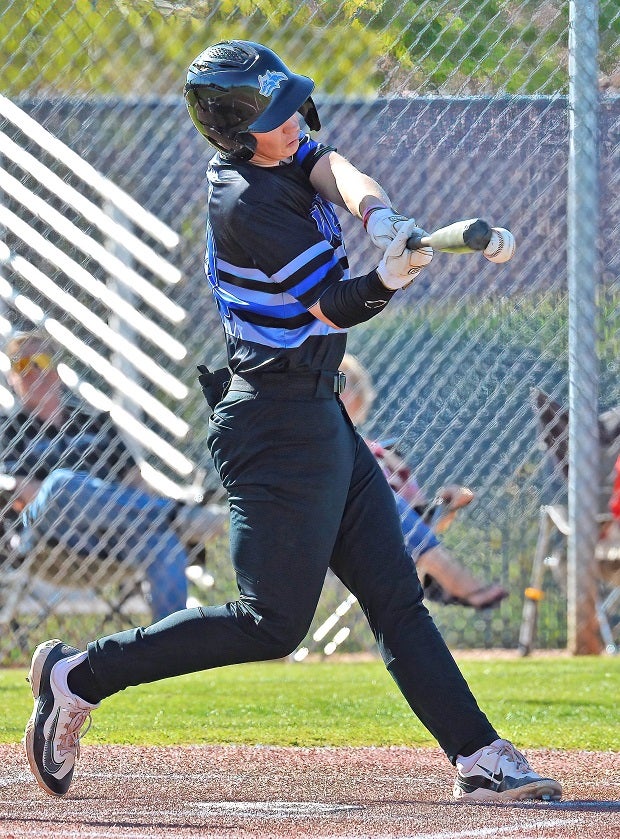 A Spring Valley batter makes solid contact in a game in Las Vegas. (Photo: Jules Karney)