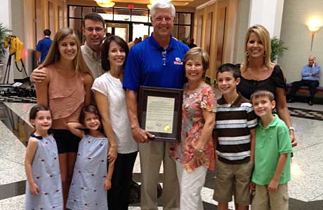 Rogers with his extended family after receiving an award from the city council.