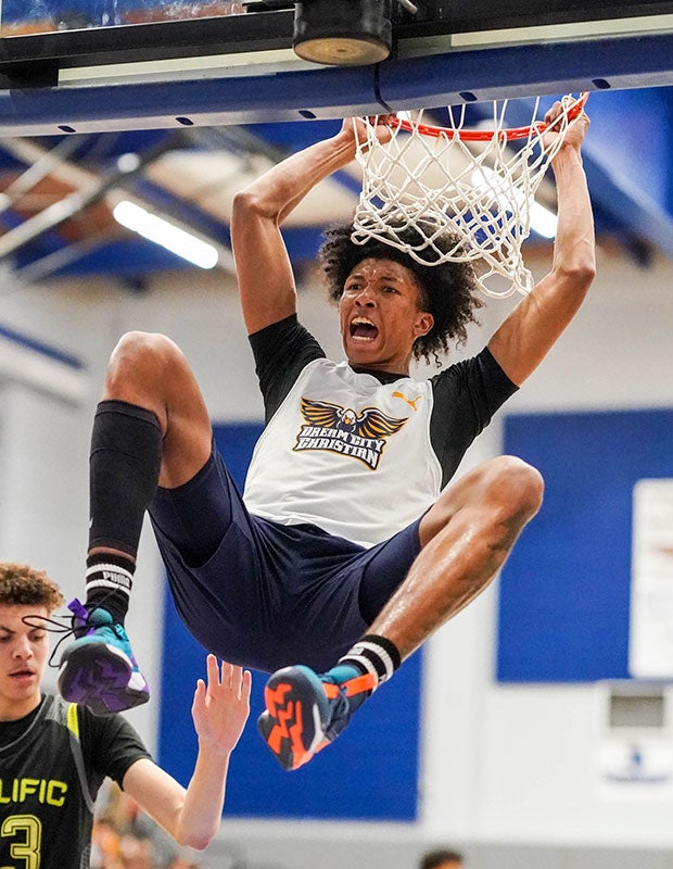 MarJon Beauchamp of Dream City Christian (Ariz.) finishes a two-handed dunk against Prolific Prep in the Crush in the Valley in Napa. 