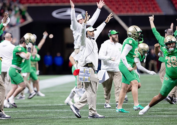 Head coach Bryant Appling celebrates his fourth state title at Buford. (PHOTO: Corey Jones)