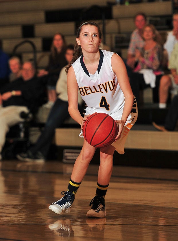 Erin McGowan ready to set flight with a 3-pointer. 