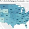 Percentage of college basketball players who stay in-state for every state 