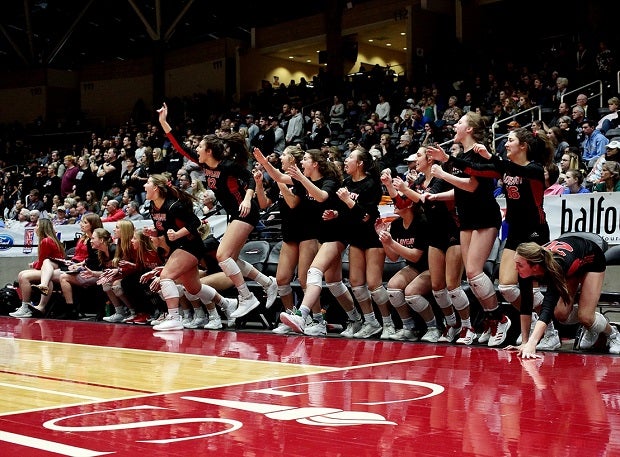 Lovejoy readies to rush the court after winning its Texas 5A state title.