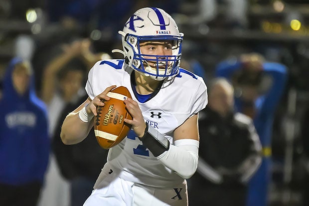 Chase Herbstreit looks downfield in St. Xavier's playoff win over Fairfield. (Photo: Michael Noyes)
