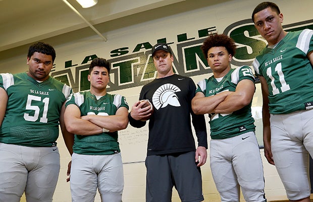 Head coach Justin Alumbaugh has several key returning players, including (left to right) Tuli Letuligasenoa, Brenden Riso, Kairee Robinson and Henry To'oto'o.