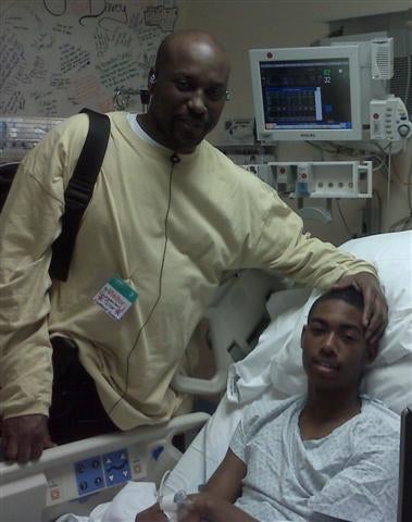 Larry Gurganious and son David at hospital.