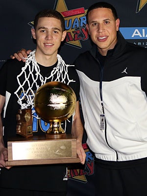 Mike Bibby with his son Michael after his 2014
state title win.