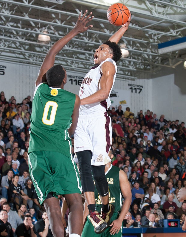 St. Anthony (N.J.) guard Jagan Mosley soars in for a dunk against Roselle Catholic in the NJSIAA Non-Public B state title game in March.