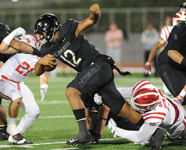 St. John Bosco sophomore quarter DJ Uiagalelei fought off heavy pressure all night.