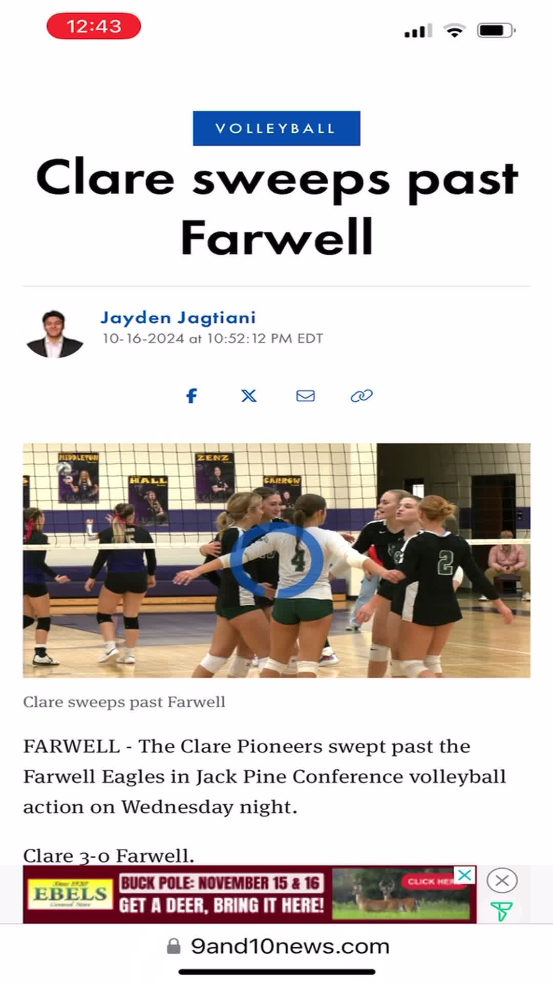 Volleyball Recap: Clare Takes a Loss
