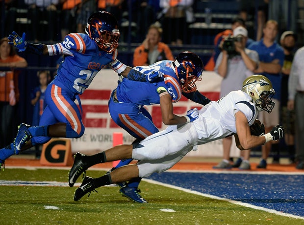 Jarret Balter dives for a St. John Bosco touchdown.