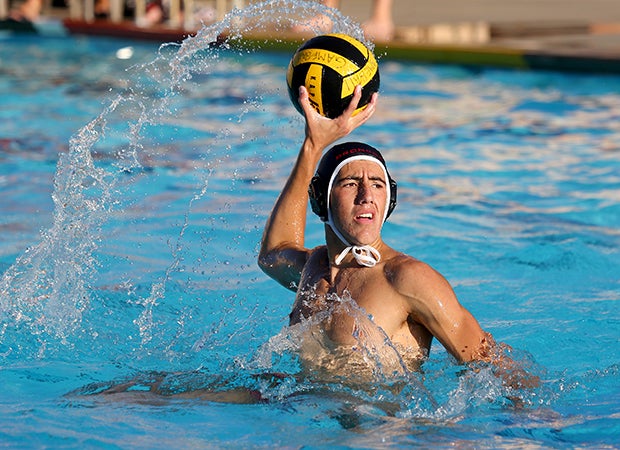 A Bella Vista (Calif.) water polo player prepares to take a shot on goal against Roseville.