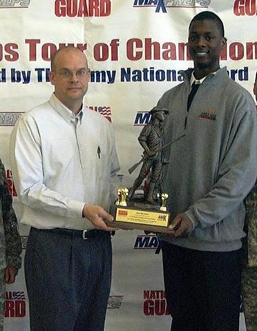 Ames (Iowa) head coach Vance Downs and Harrison Barnes.