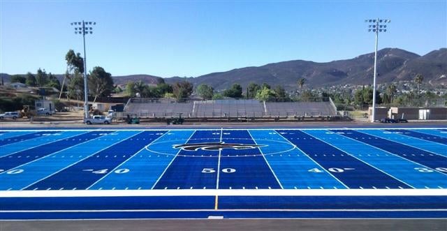 West Hills' blue and silver uniforms should mesh well with its new, Boise State-esque playing surface.