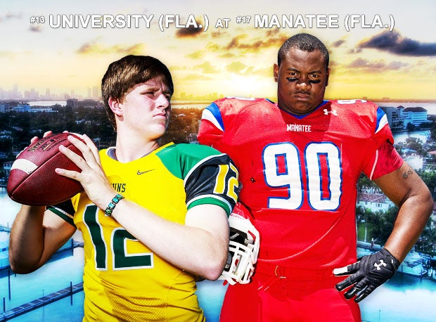 The titanic matchup between Manatee and University highlights this week's Top 25 scoreboard.