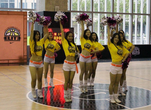 You don't see cheerleaders at American camps, but at the Nike High School Elite Camp in Shanghai you did. 