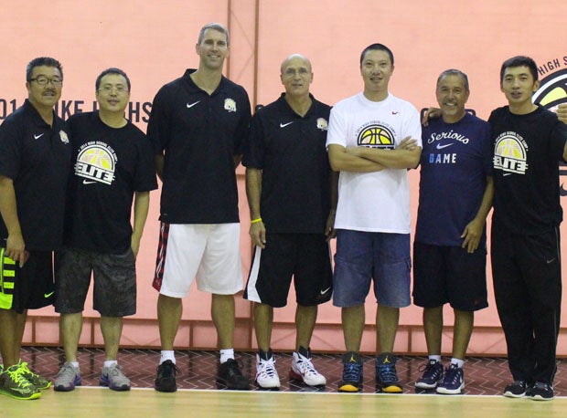 The three coaches with camp organizers at the Nike High School Elite Camp in Shanghai.
