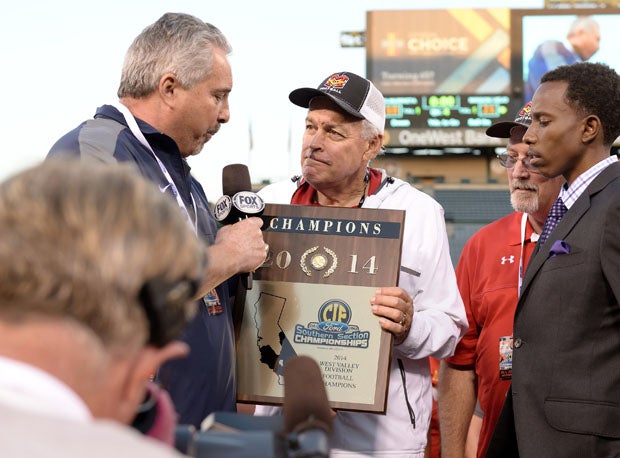 Bob Johnson being interviewed after 2014 Southern Section championship.