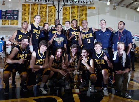 Prestonwood Christian celebrates after beating Grace Prep for the City of Palms Classic title.