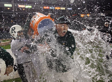 Earl Hansen hopes Jim Harbaugh gets a similar splash next week in New Orleans. 