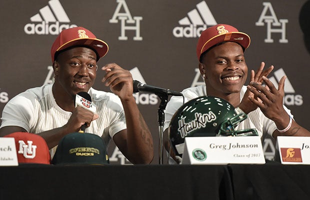 Joseph Lewis (right) and Greg Johnson signed their letter of intents to USC, finishing off a great day for the Trojans. 