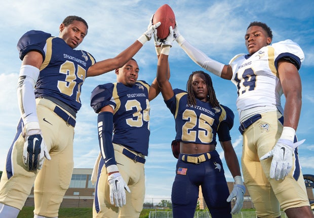 Spartanburg players (left to right) are Julian Stridiron, Jeron Dawkins, Trey Smith and Mike Murphy.