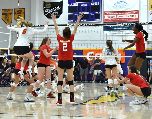 Cathedral Catholic players celebrate after winning the Durango Fall Classic finals over Mercy.