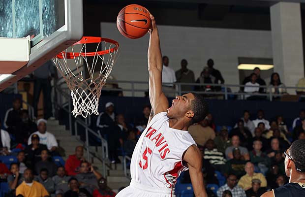 Andrew Harrison (pictured) and his brother Aaron look to end their high school careers at Fort Bend Travis with a state championship.