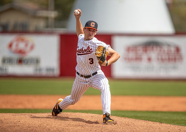 Senior Trip Dobson of top-ranked Catholic (Baton Rouge) pitched five no-hit innings in a 7-0 win over Central last week. (File photo: Duane Bierman)