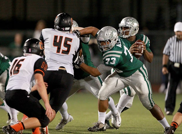 Larry Allen III (73) has more than 20 college offers, including Cal and UCLA. He's also considering Ivy League schools, including Harvard.