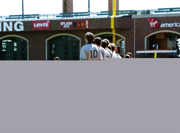 Sacred Heart Cathedral line up for the National Anthem at AT&T Park.