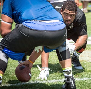 Neville (Monroe, La.) 4-star defensive lineman
Rashard Lawrence eyeballs the center.