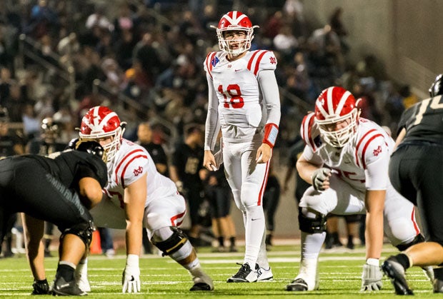 Mater Dei JT Daniels surveys the field against St. John Bosco on Friday.