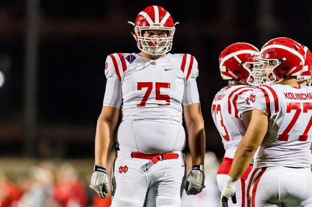 At 6-foot-7, 315 pounds, Tommy Brown (75) leads one of the best offensive lines in the country.