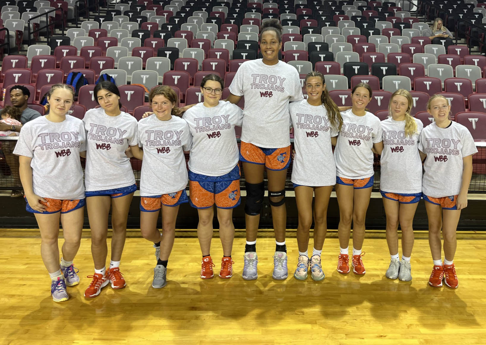 Freshman Athiei Dhal with Freeport teammates at a Troy University basketball camp over the summer. Her efforts have helped the Bulldogs go 6-3 so far this season. (COURTESY PHOTO: Mary Charles)