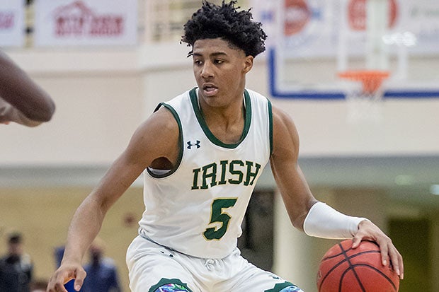 B.J. Edwards in action during a February game against national power IMG Academy.