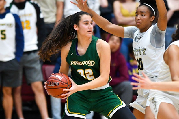 Maia Garcia, shown here in a previous game against Mitty, had a team-high 13 points and nine rebounds for Pinewood in Friday's win.