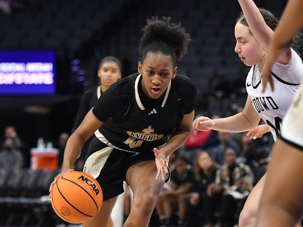 Jordin Blackmon scored 11 first-quarter points for Bishop Montgomery as the Knights won their seventh girls state title, beating Bishop O'Dowd 52-40 on Saturday. (Photo: David Steutel)