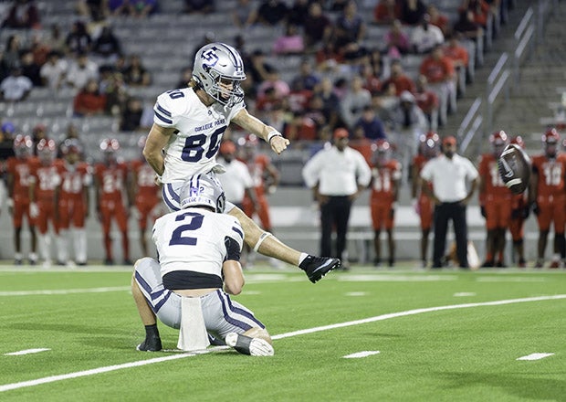 Beckett Cocke hit field goals of 40 yards or longer in five games this season and went 19 of 21 overall, giving the College Park offense an extra dimension. (PHOTO: Dustin Nguyen)