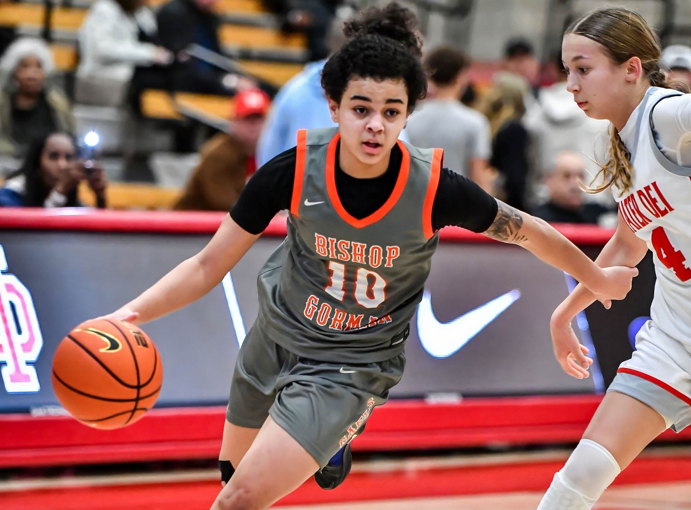 Aaliah Spaight looks to help No. 19 Bishop Gorman being home a Nevada Class 5A title this week. The Gaels play a semifinal game on Wednesday with the final on Friday. The could be the first team inside the MaxPreps Top 25 to grab a state title this season. (PHOTO: Louis Lopez)