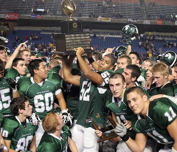 Skyline, seen here after the 2008 4A title game, has won three state championships in a row.