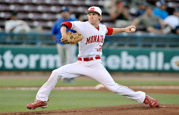 Mater Dei's Cory Hahn pitches during a 2-0 win over Dana Hills in the Southern Section Division 1 final.